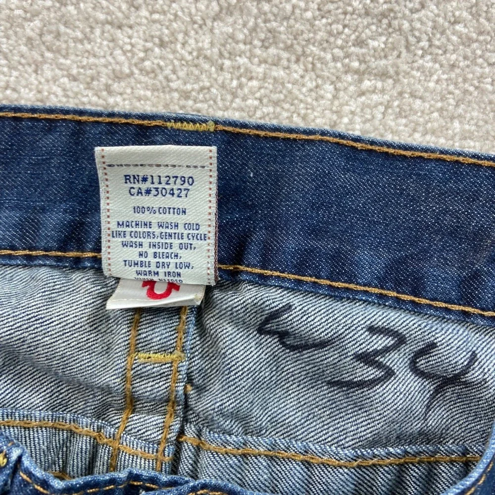 True Religion Denim Shorts Mens 34 (Fits 36) Blue Contrast Stitch Made in USA
